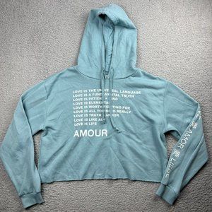 Mighty Fine LOVE Lettering Womens Size XL Blue Long Sleeve Cutoff Hoodie